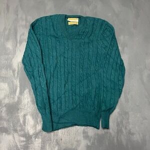 Vintage jantzen Braided Knit sweater mens medium blue 1970s v neck USA